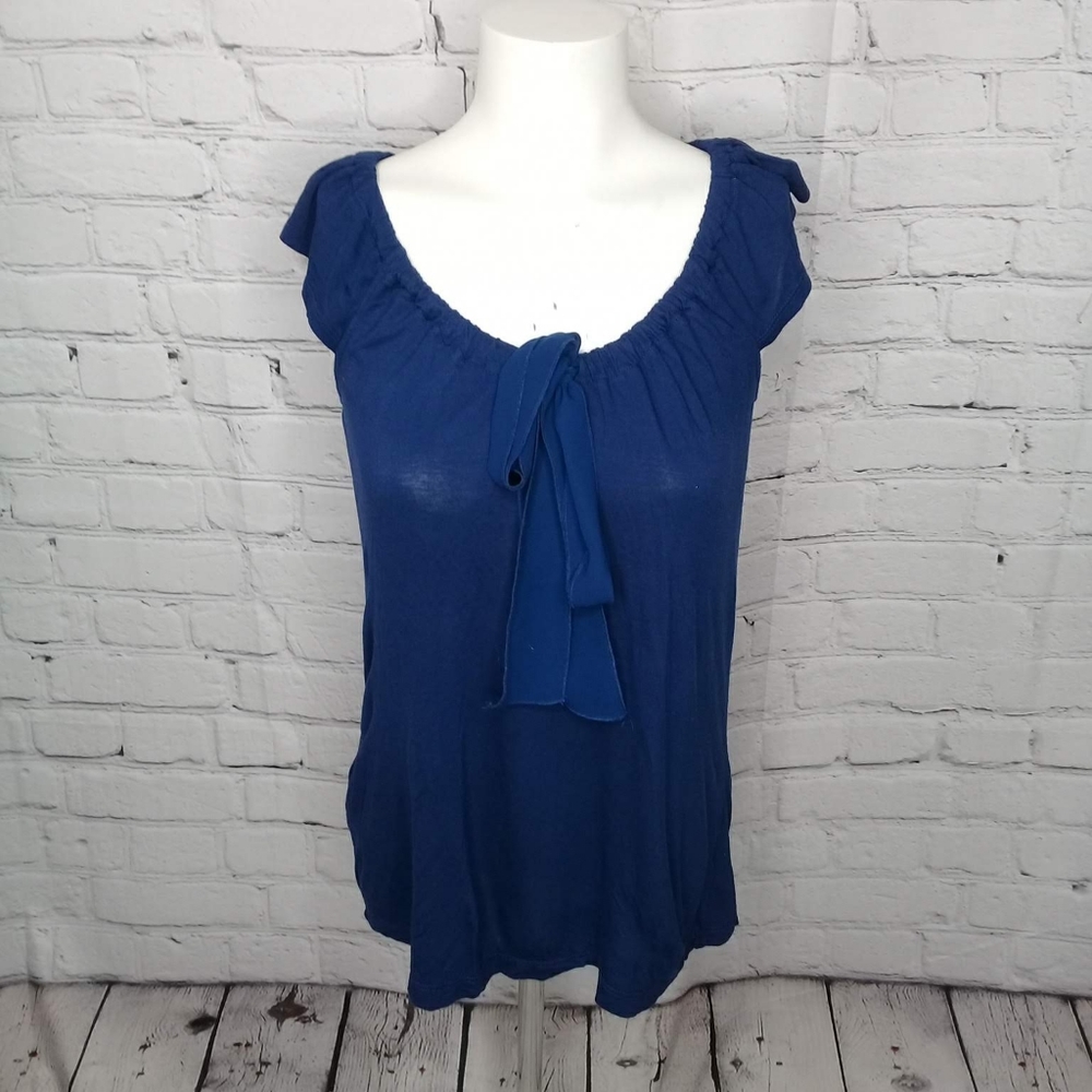 Old Navy Blue Lightweight Tie Scoop Gathered Neckline Cap Sleeve Blouse Small